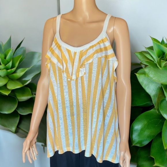 New Old Navy Yellow Stripe Sleeveless Flounce Top - Picture 2 of 16